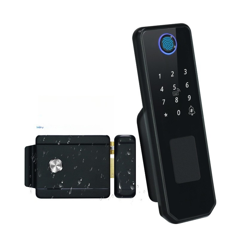 Smart Garden Door Lock - ล็อคประตูสวนอัจฉริยะแบบไร้สายกันน้ำด้วยลายนิ้วมือสองด้าน, ล็อคประตูเหล็กกันแดดกลางแจ้ง, ล็อคหัวกระทิง