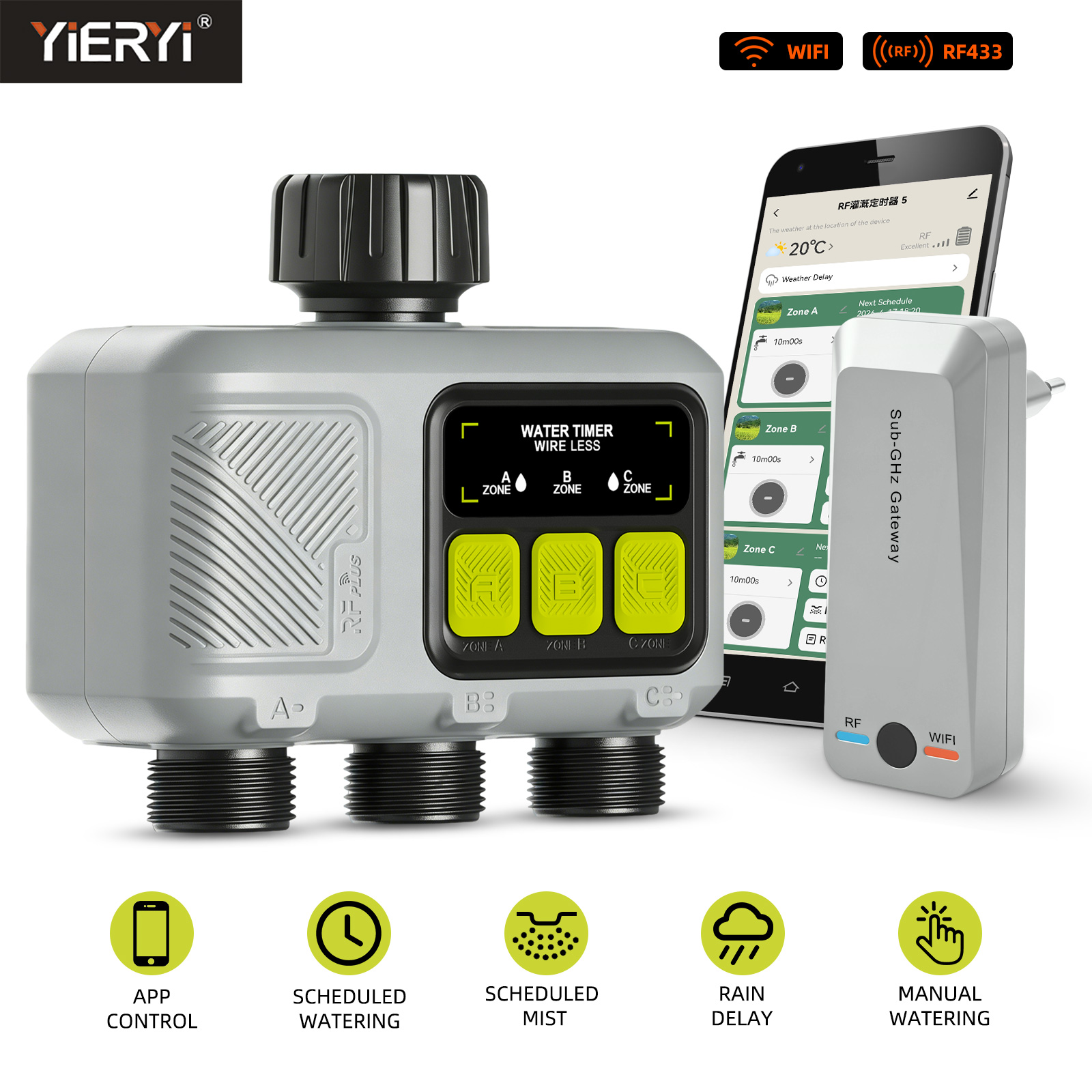 App Smart Garden - ตัวตั้งเวลาควบคุมการรดน้ำอัจฉริยะ 3 โซน ยี่ห้อ Yieryi พร้อม