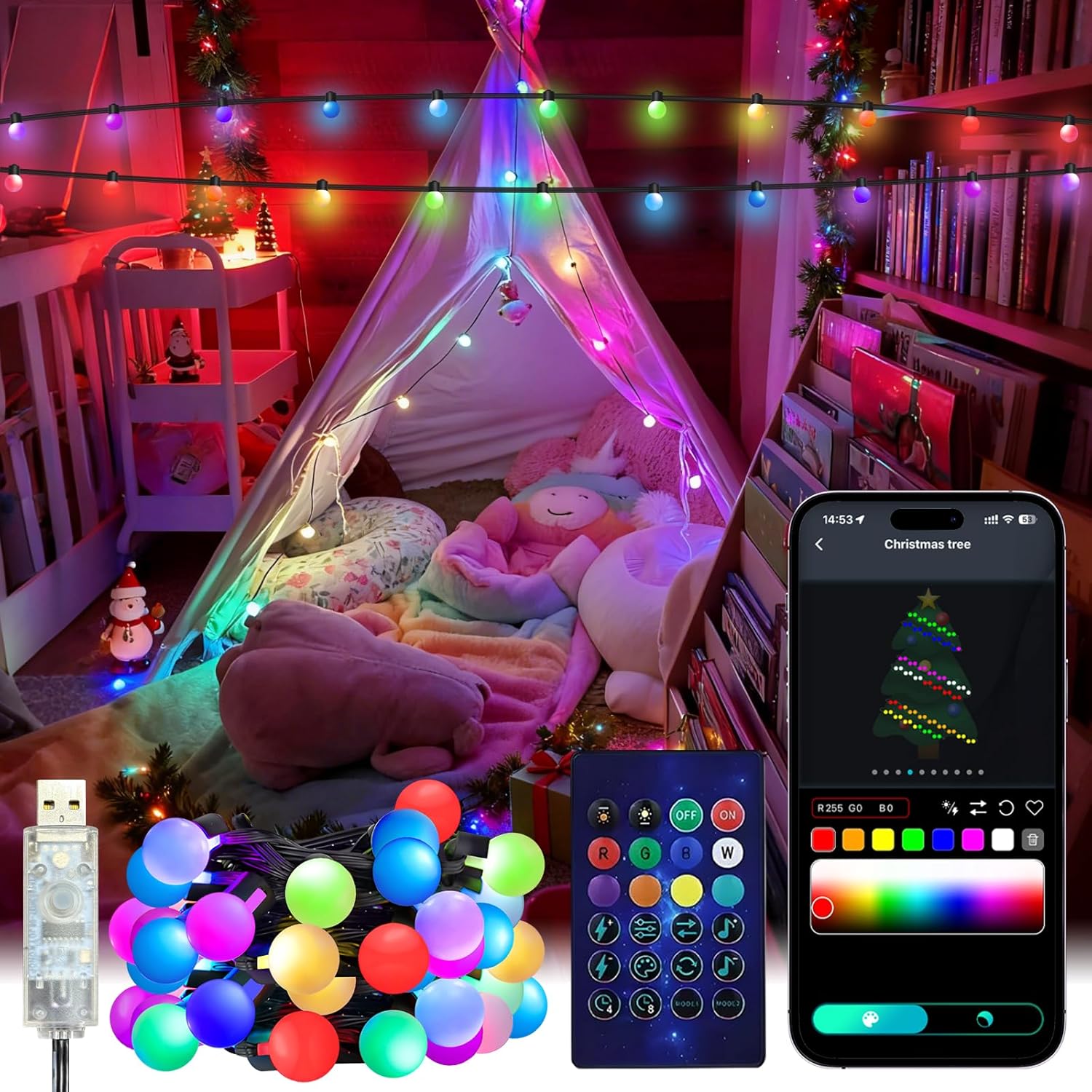 App Smart Garden - ไฟประดับทรงลูกโลกอัจฉริยะ 5/10 เมตร ไฟ LED เปลี่ยนสี