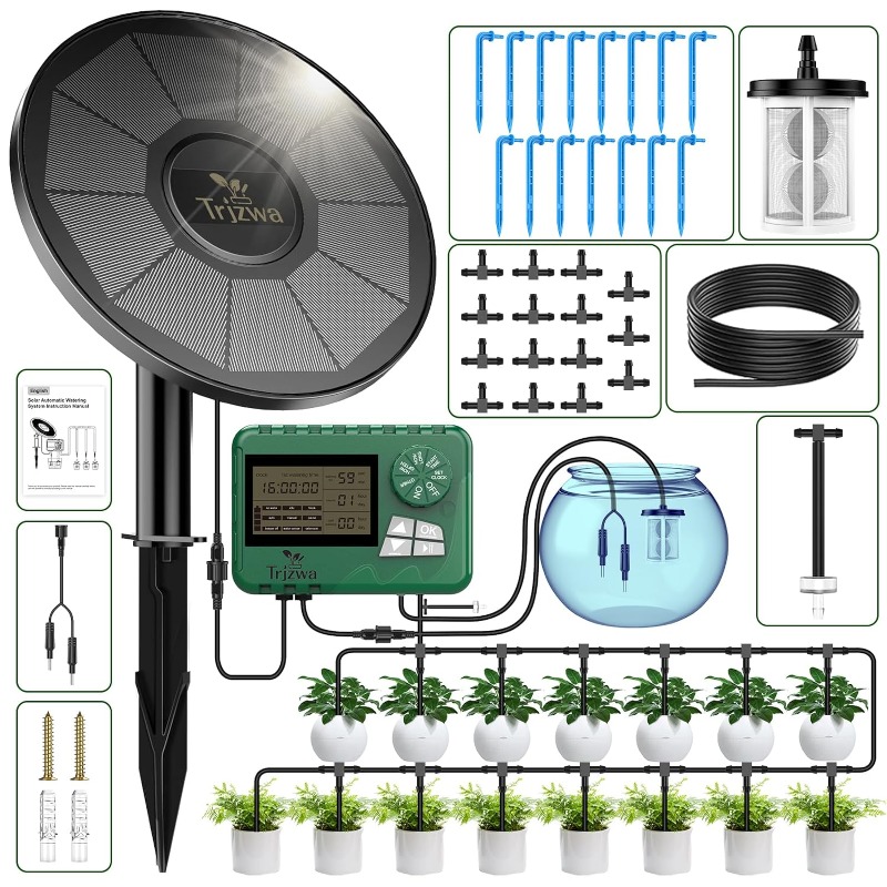 Smart Urban Garden - อุปกรณ์ชลประทานพลังงานแสงอาทิตย์เรือนกระจกชลประทานหยดชลประทานชุด 15M ท่อสําหรับกระถางต้นไม้พร้อมตัวจับเวลาอัตโนมัติ