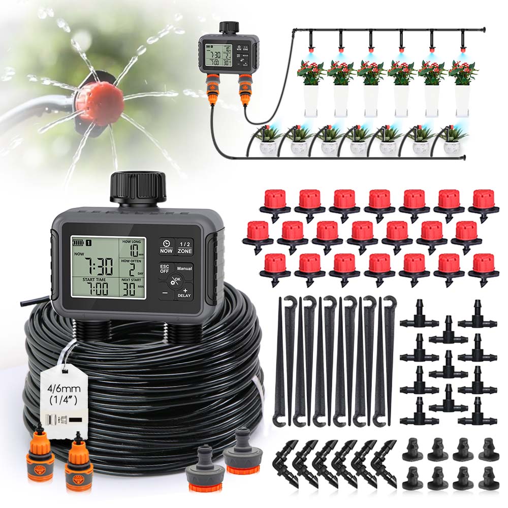 Smart Garden Irrigation System - จอแสดงผล LCD แบบสองโซนอิสระ ตัวตั้งเวลาให้น้ำต้นไม้ในสวน ชุดระบบรดน้ำอัตโนมัติ ชุดอุปกรณ์ทำสวนอัจฉริยะขนาดเล็ก